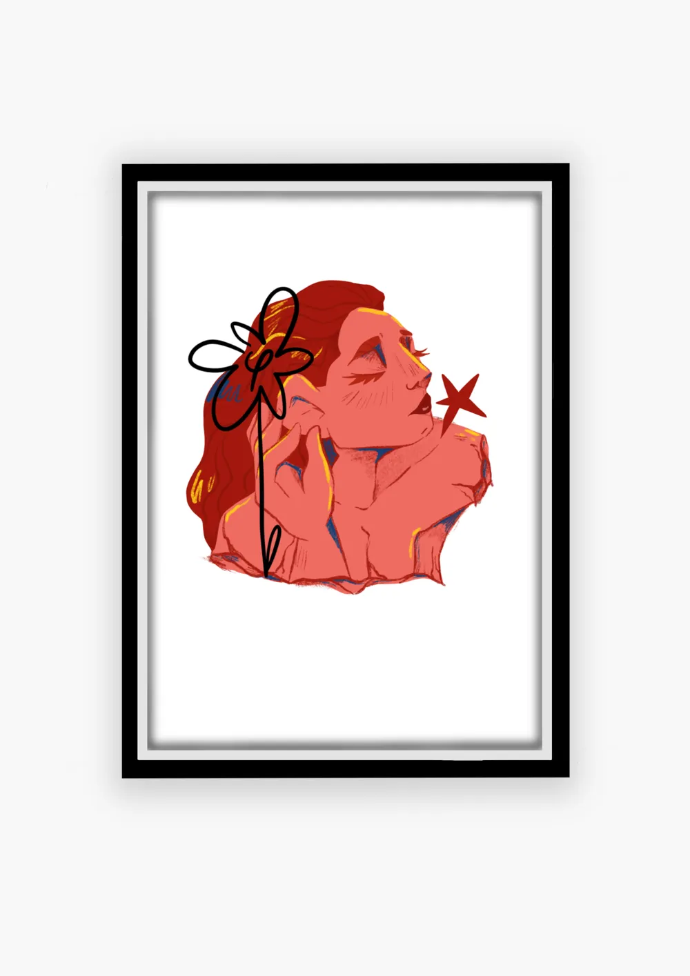 Ilustración de una chica con tonos rojos y azules